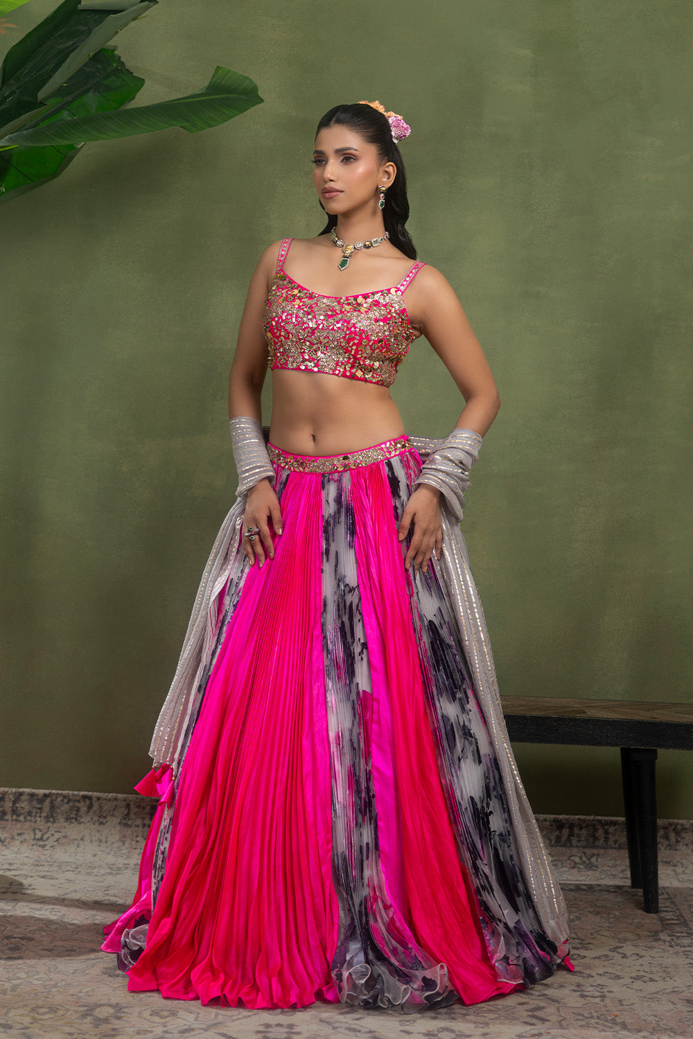 Gulnaar Pleated Skirt & Dupatta Set