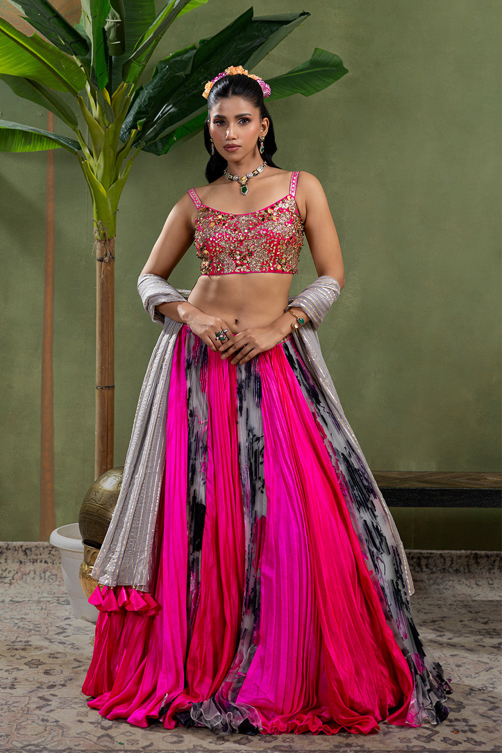 Gulnaar Pleated Skirt & Dupatta Set