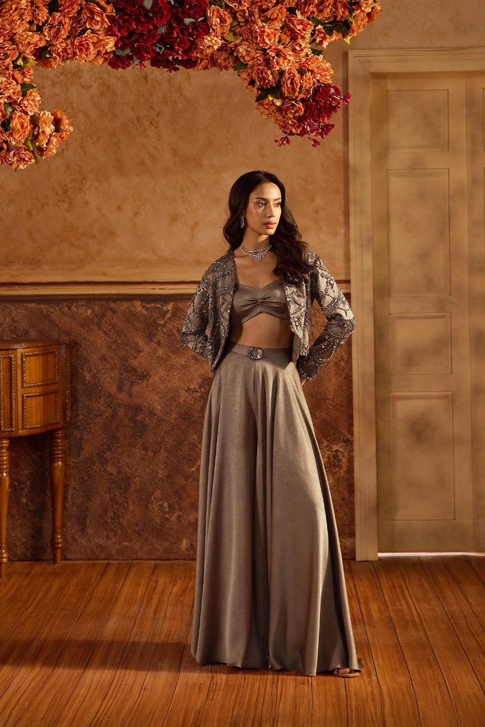 Aabroo Crop Palazzo Jacket Set