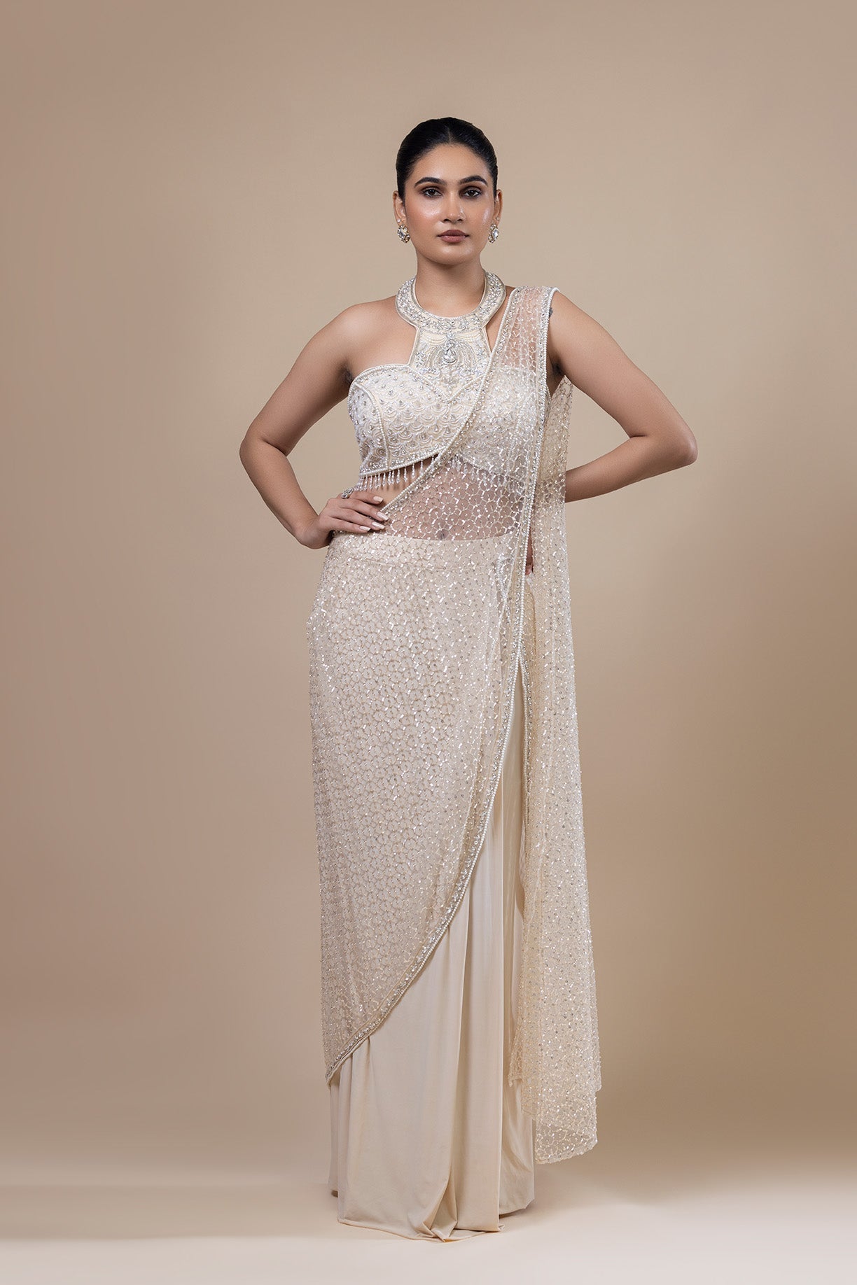 Celestial White Drape Saree