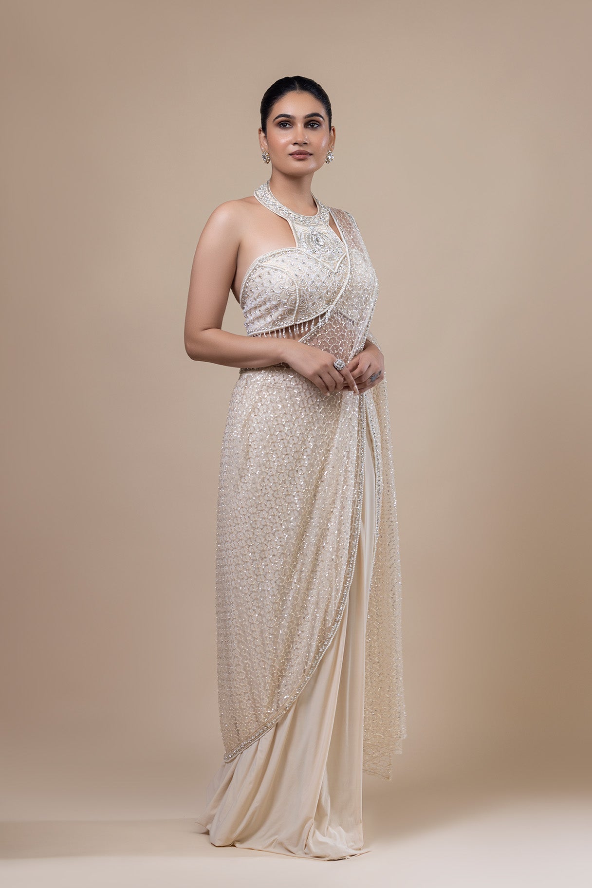 Celestial White Drape Saree