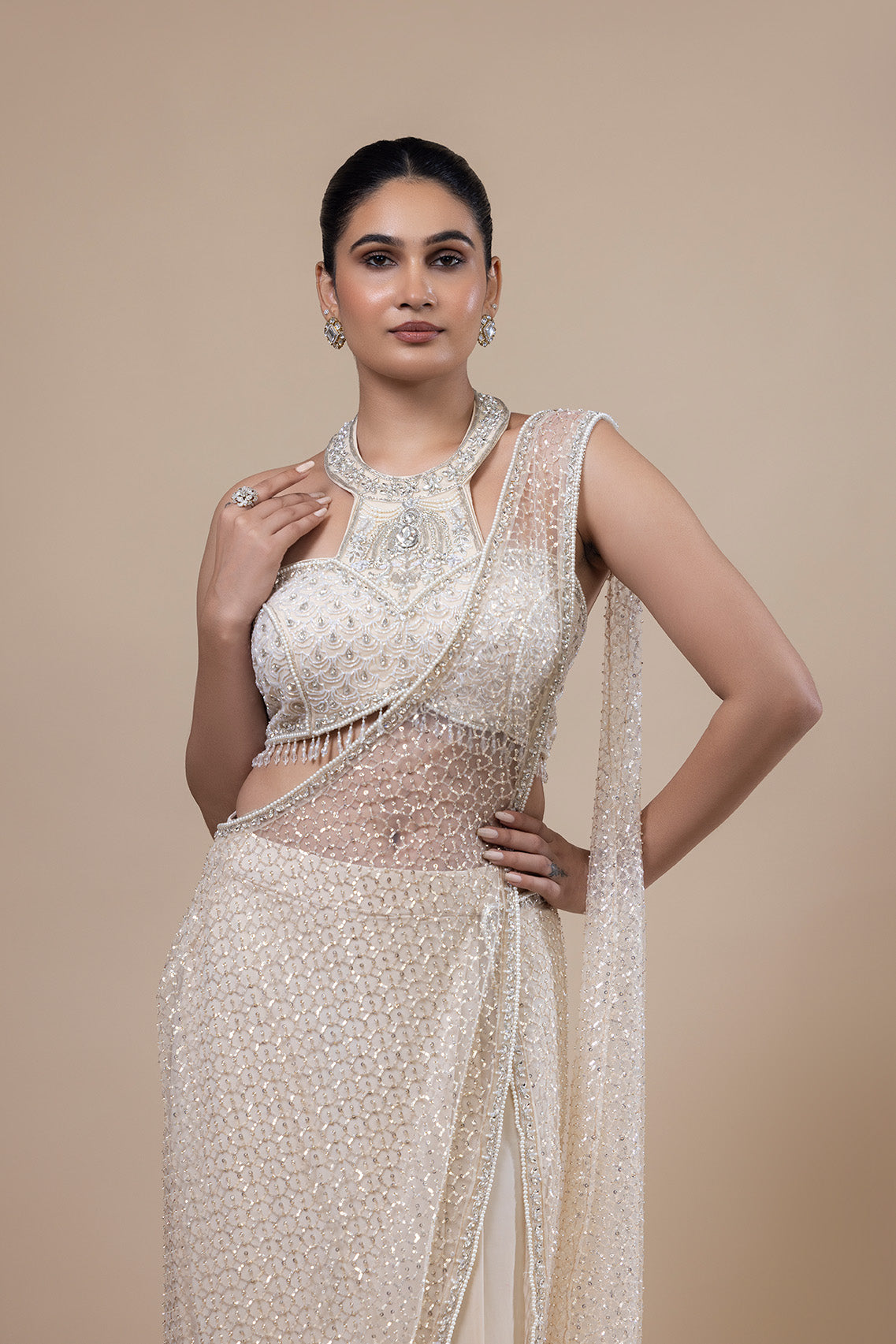 Celestial White Drape Saree