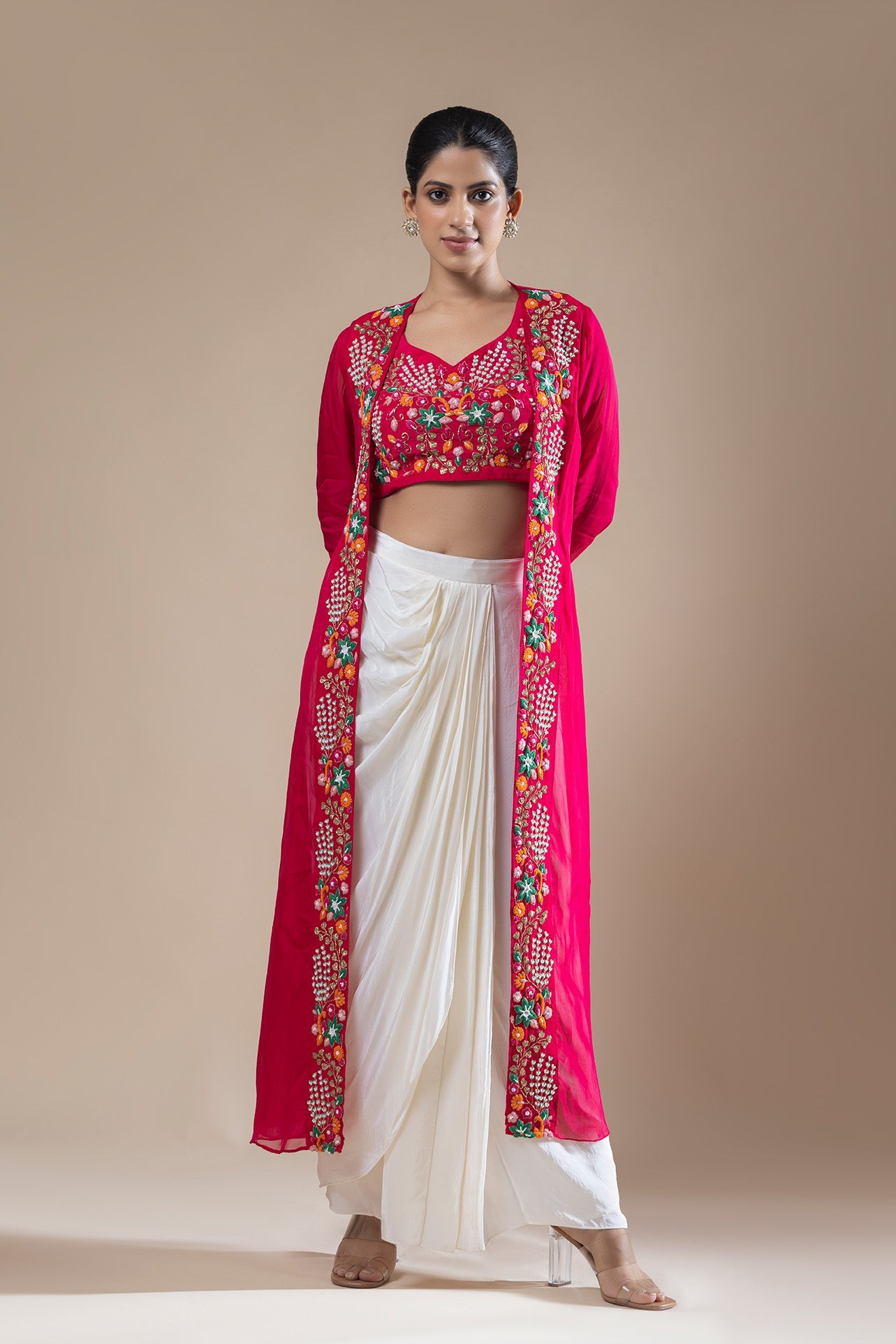 Crimson Aura Crop top & Dhoti Set