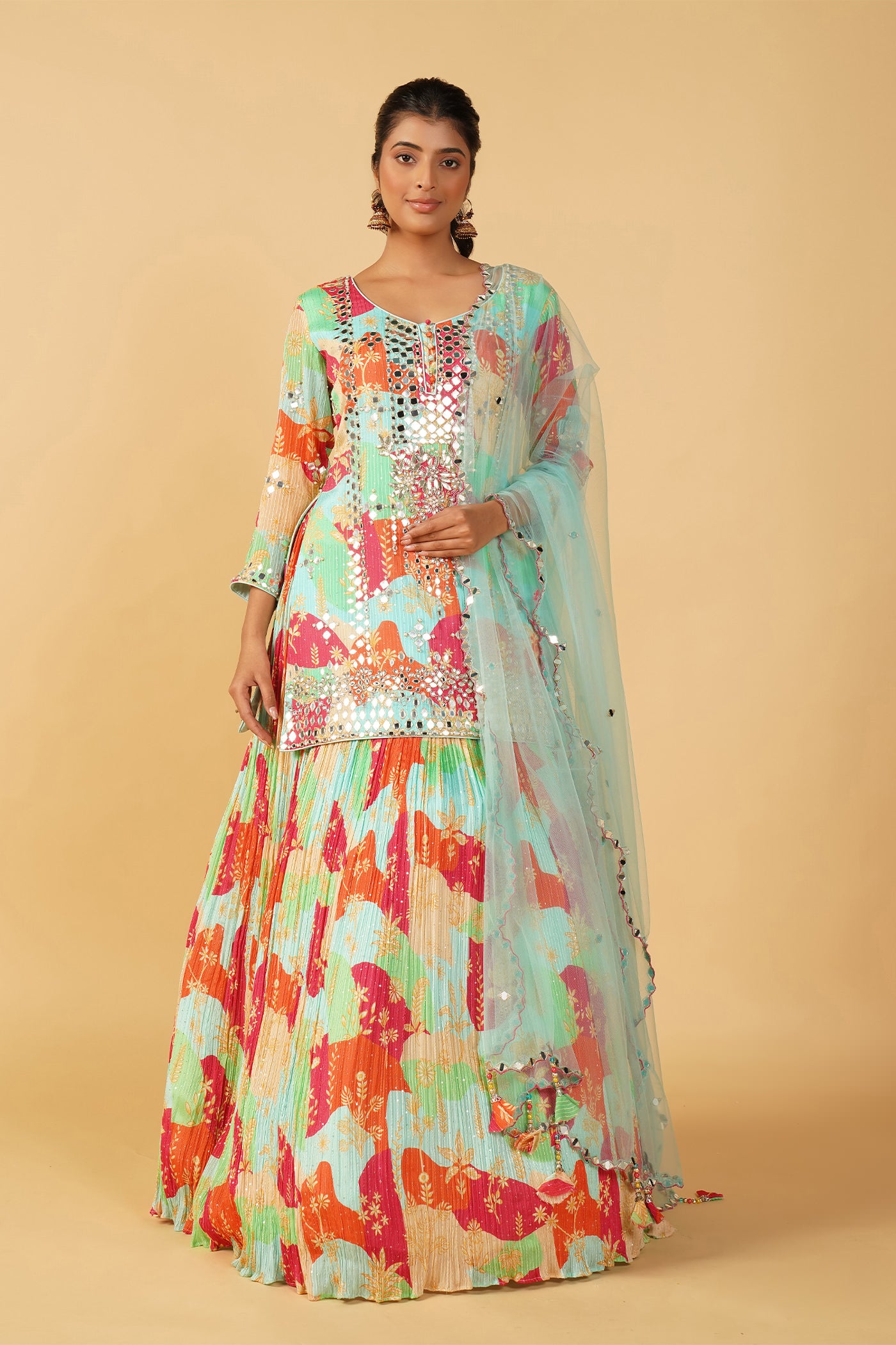 Designer White Shirt with Multicolored Lehenga at Rs 650 in Surat | ID:  14905746073