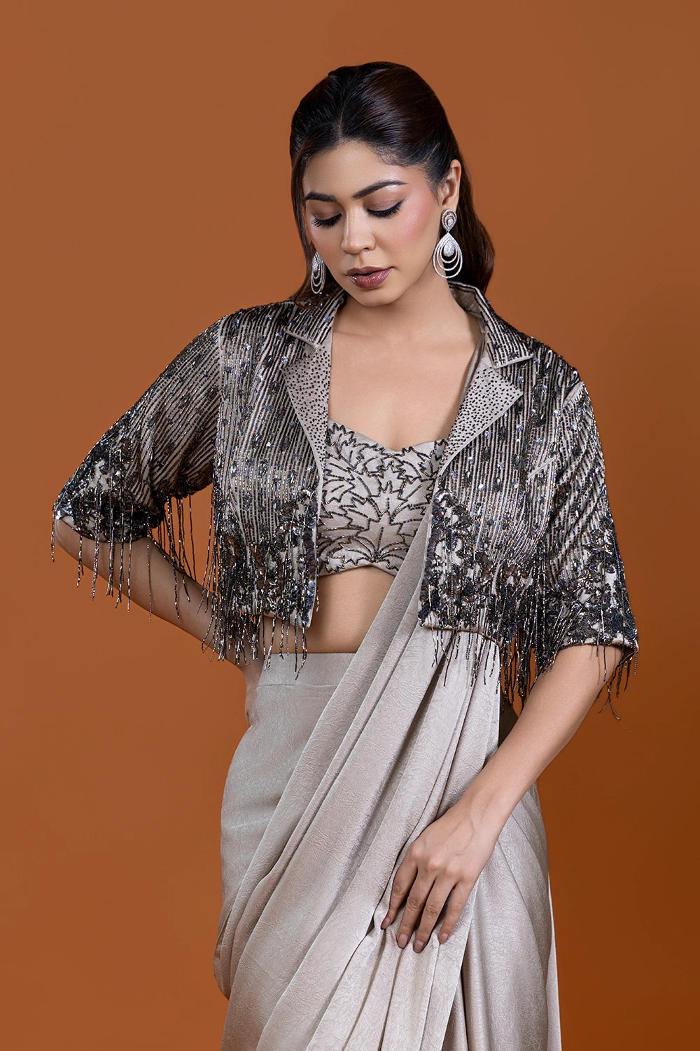 Virasat Mushroom Saree Jacket Set
