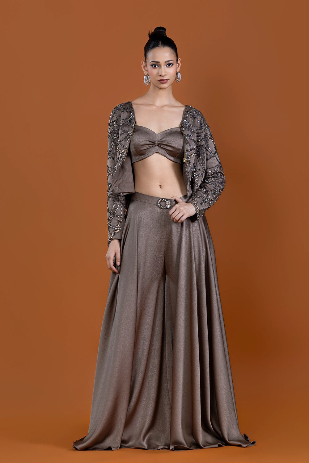 Aabroo Crop Palazzo Jacket Set