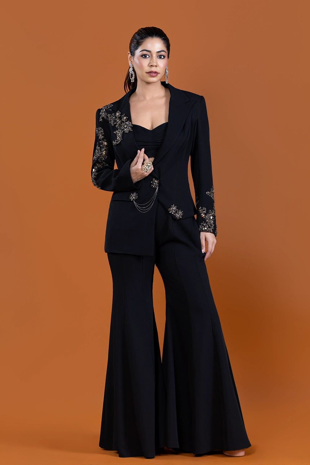 Shaan Noir Corset Jacket Set