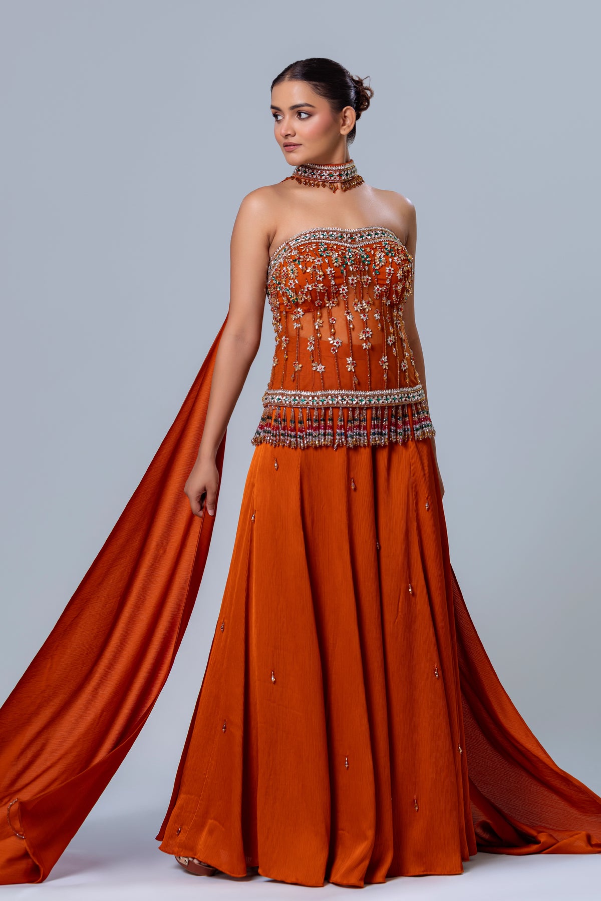 Roohi Rust Long Corset Sharara Set