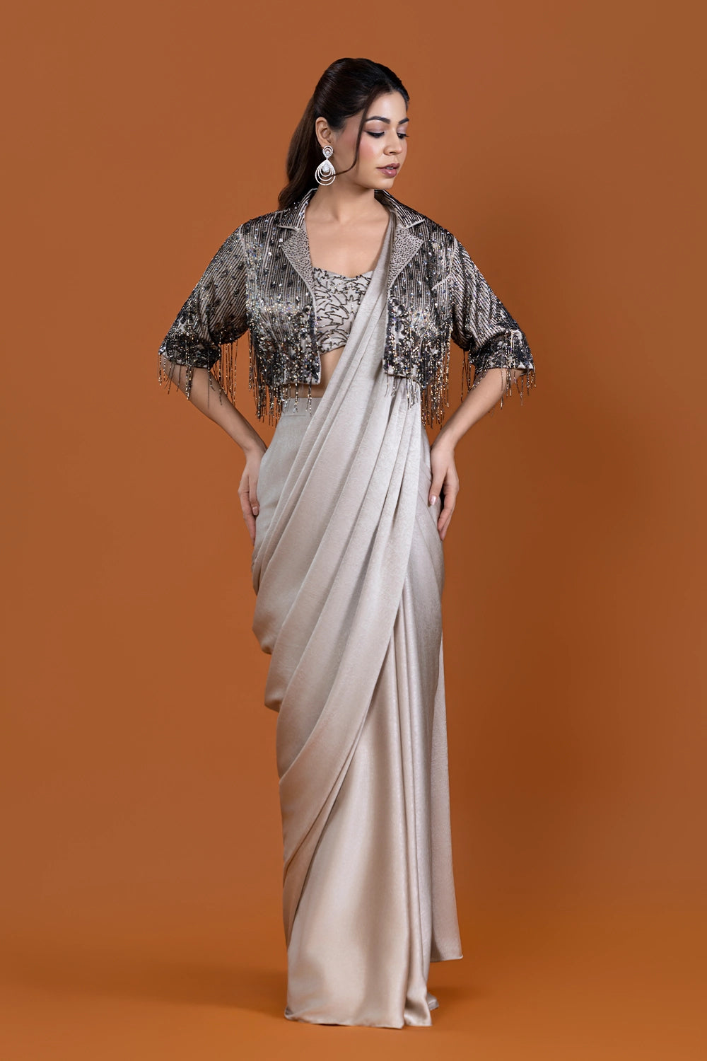 Virasat Mushroom Saree Jacket Set