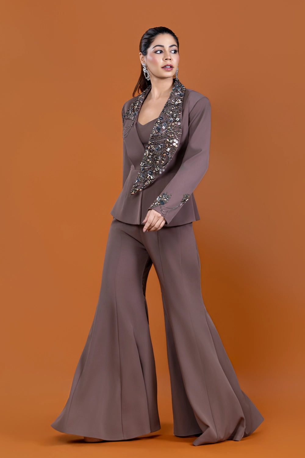 Mehfil Espresso Shawl Jacket Set