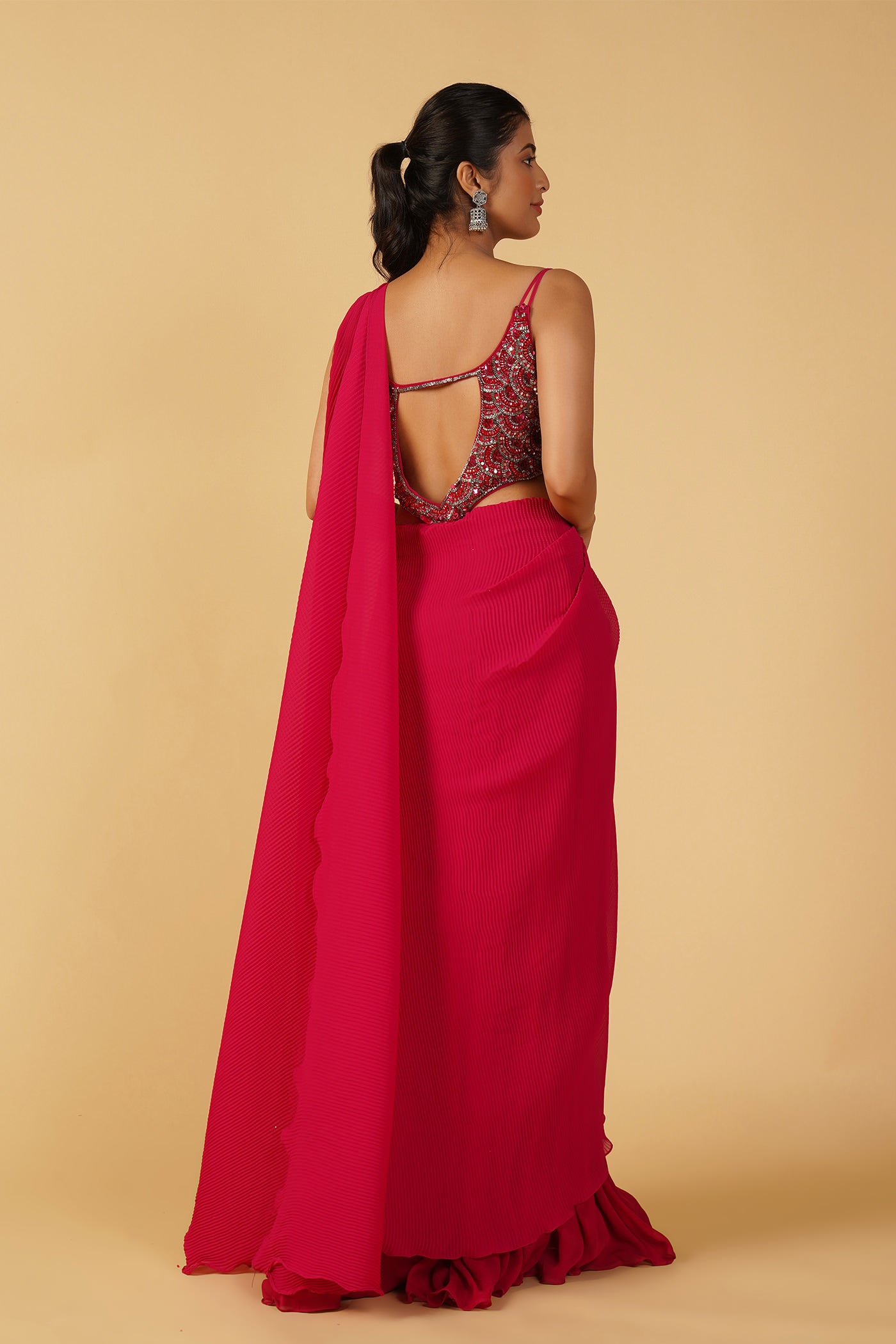 Pink Feather drape saree