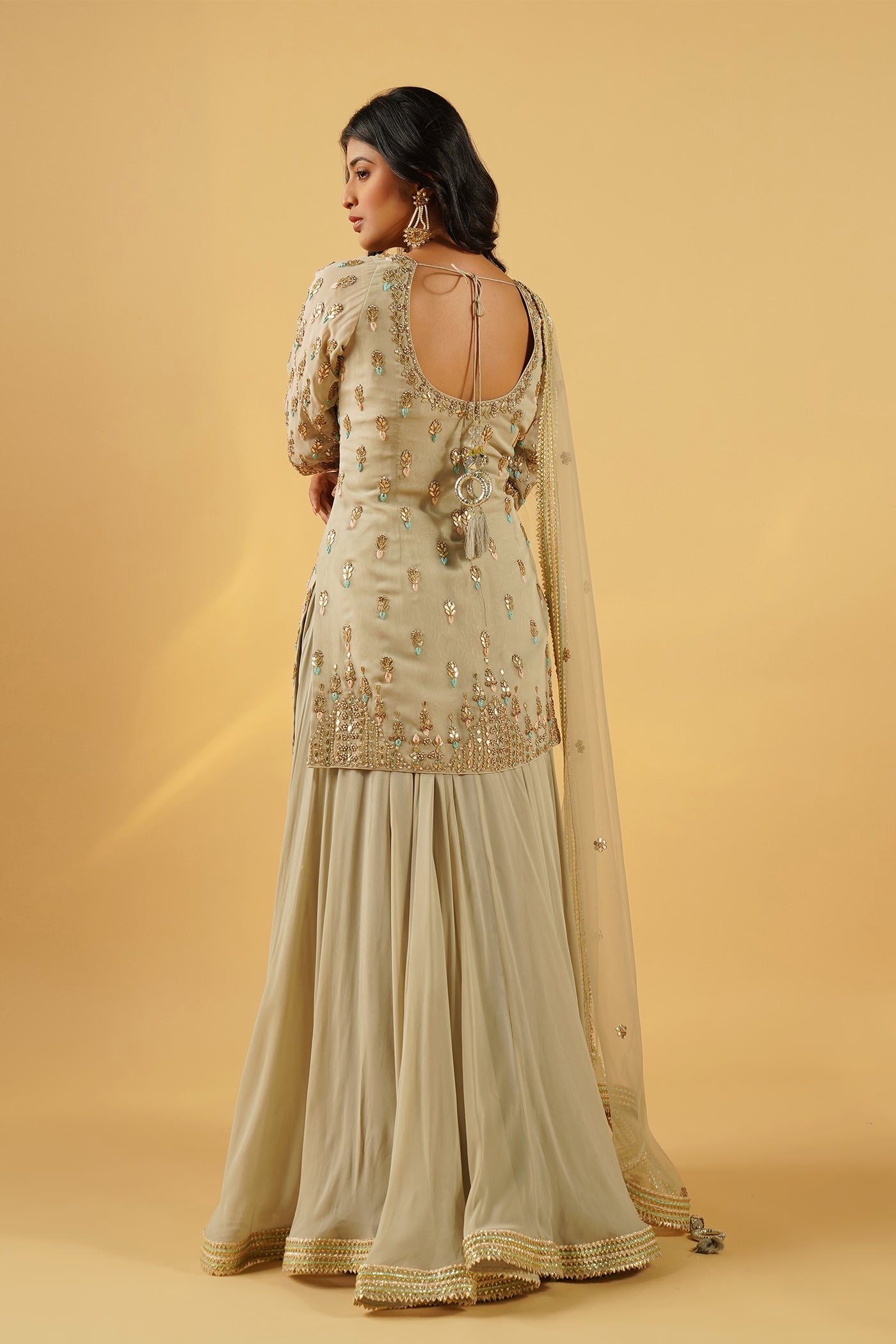 Shop Embroidered Georgette Sharara Suit Set 3942 Online - Women Plus
