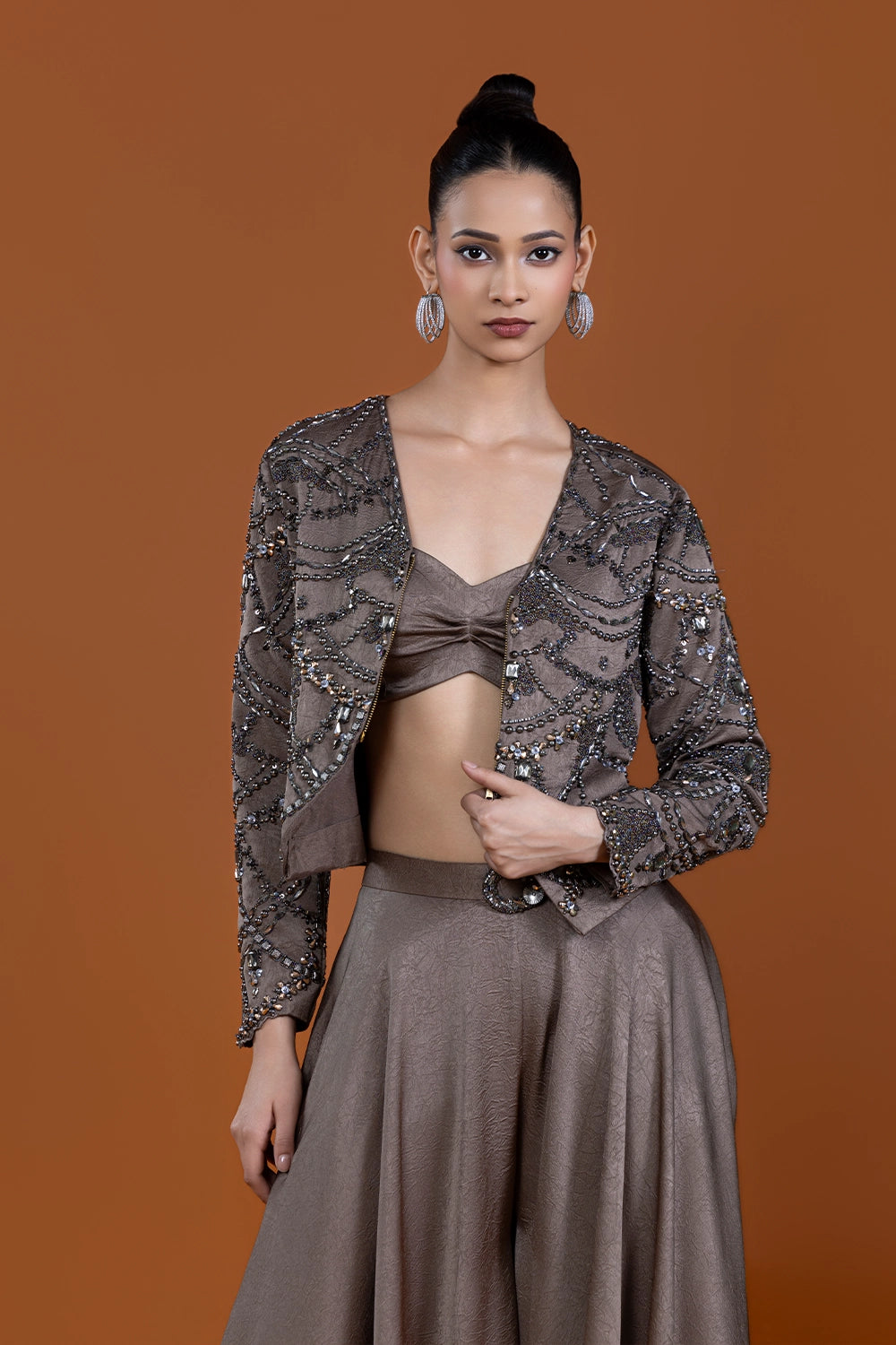 Aabroo Crop Palazzo Jacket Set