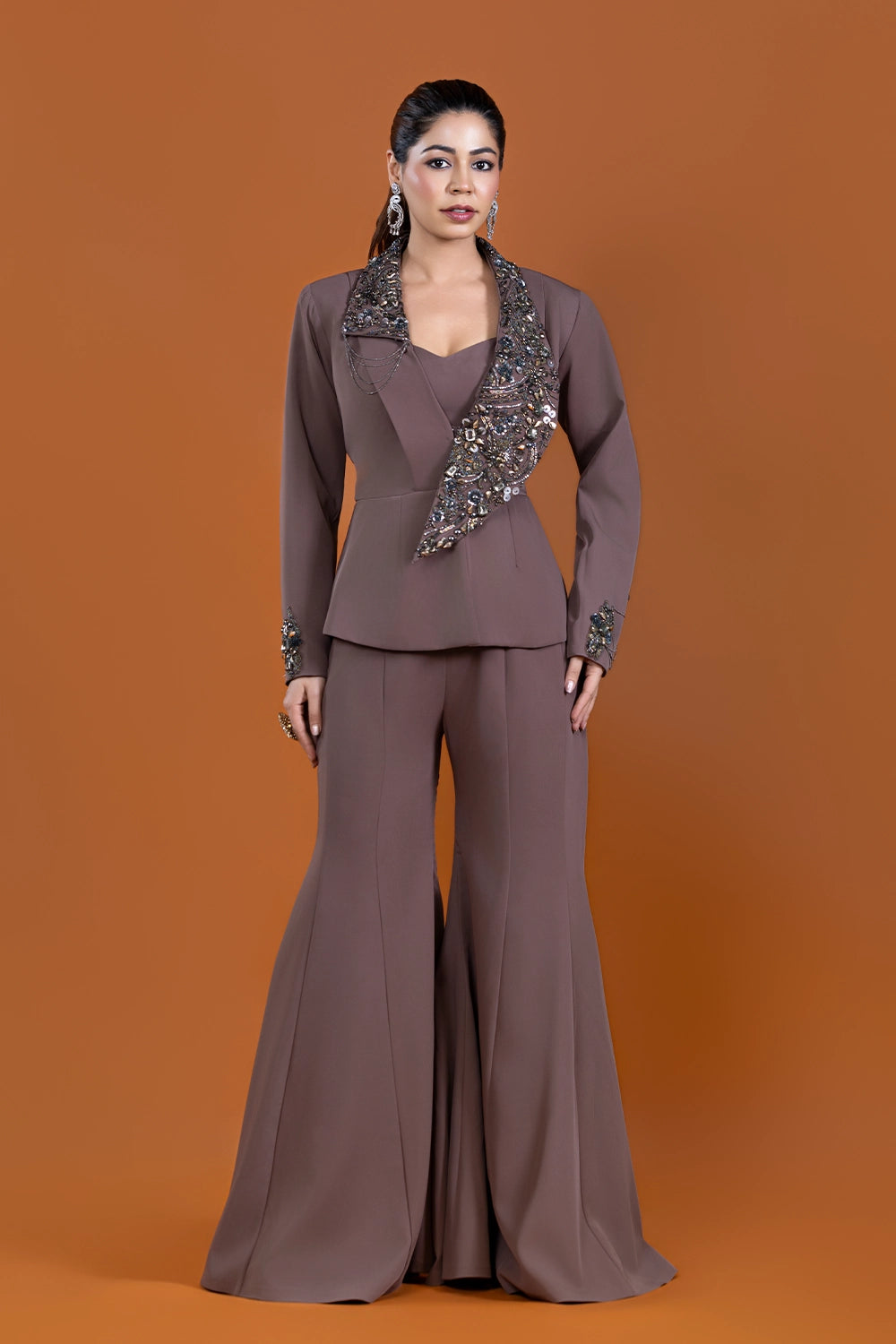 Mehfil Espresso Shawl Jacket Set