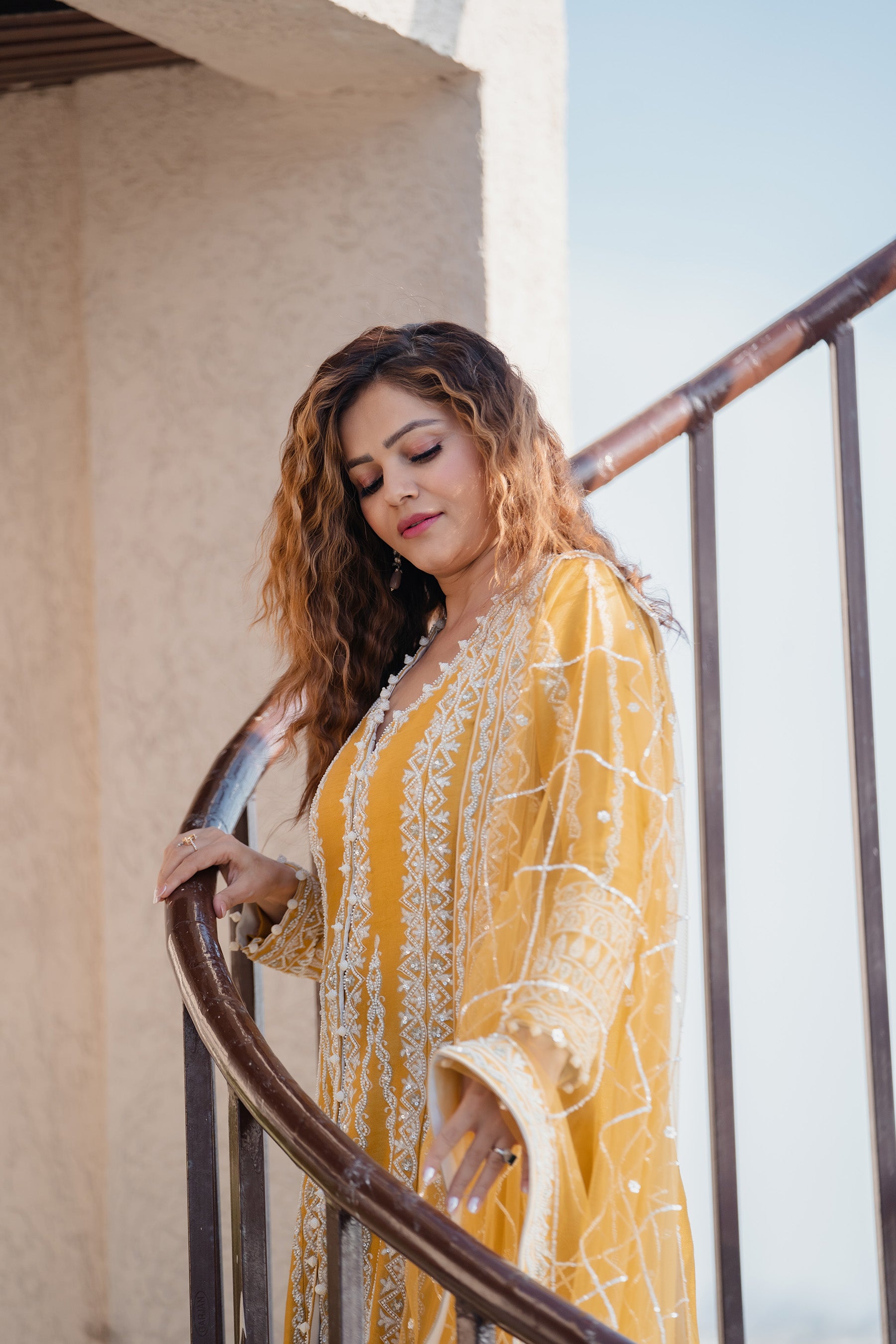 Rubina Dilaik in the Mustard Grandeur: Shahi Silk A-line Affair