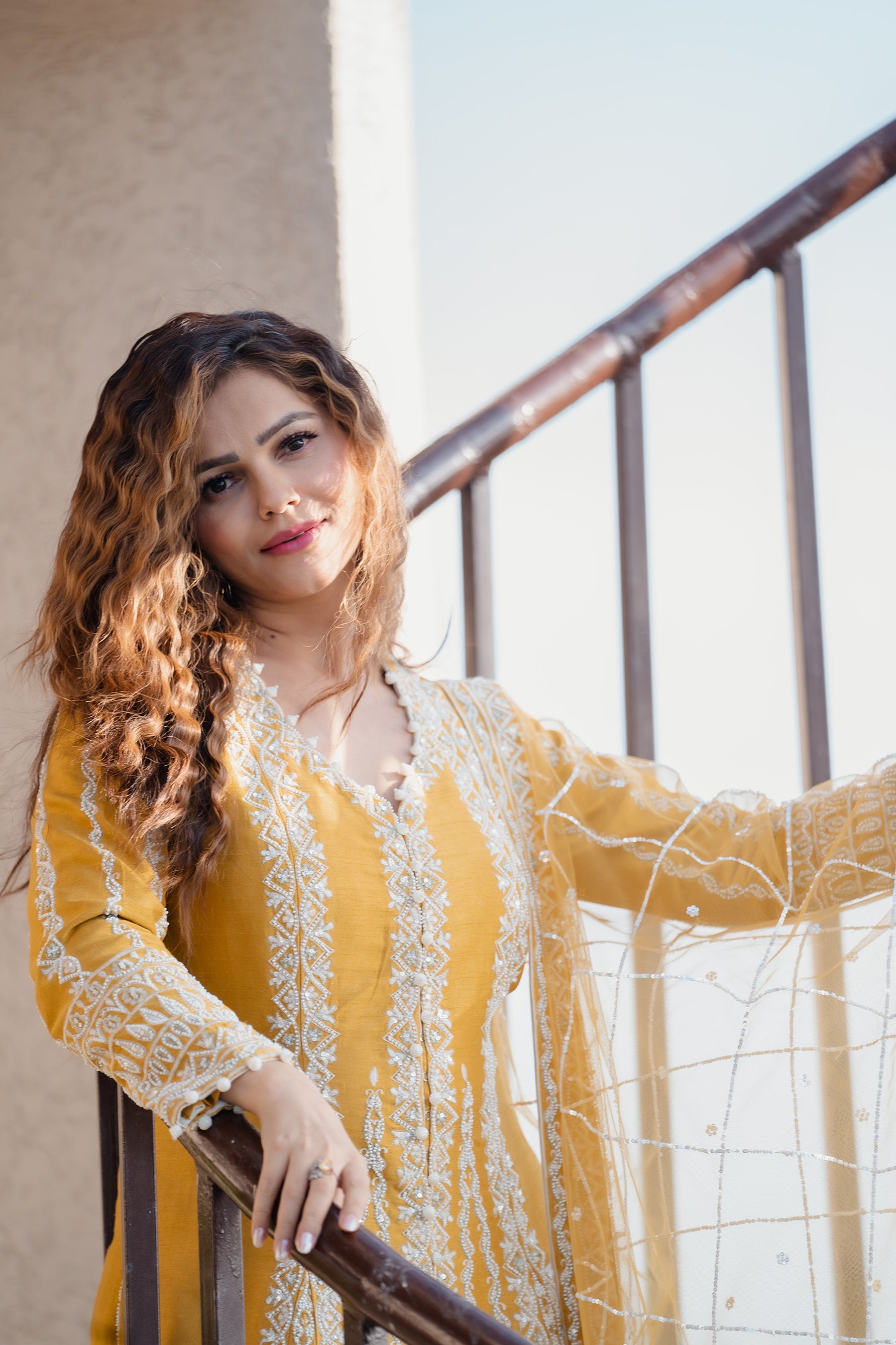 Rubina Dilaik in the Mustard Grandeur: Shahi Silk A-line Affair