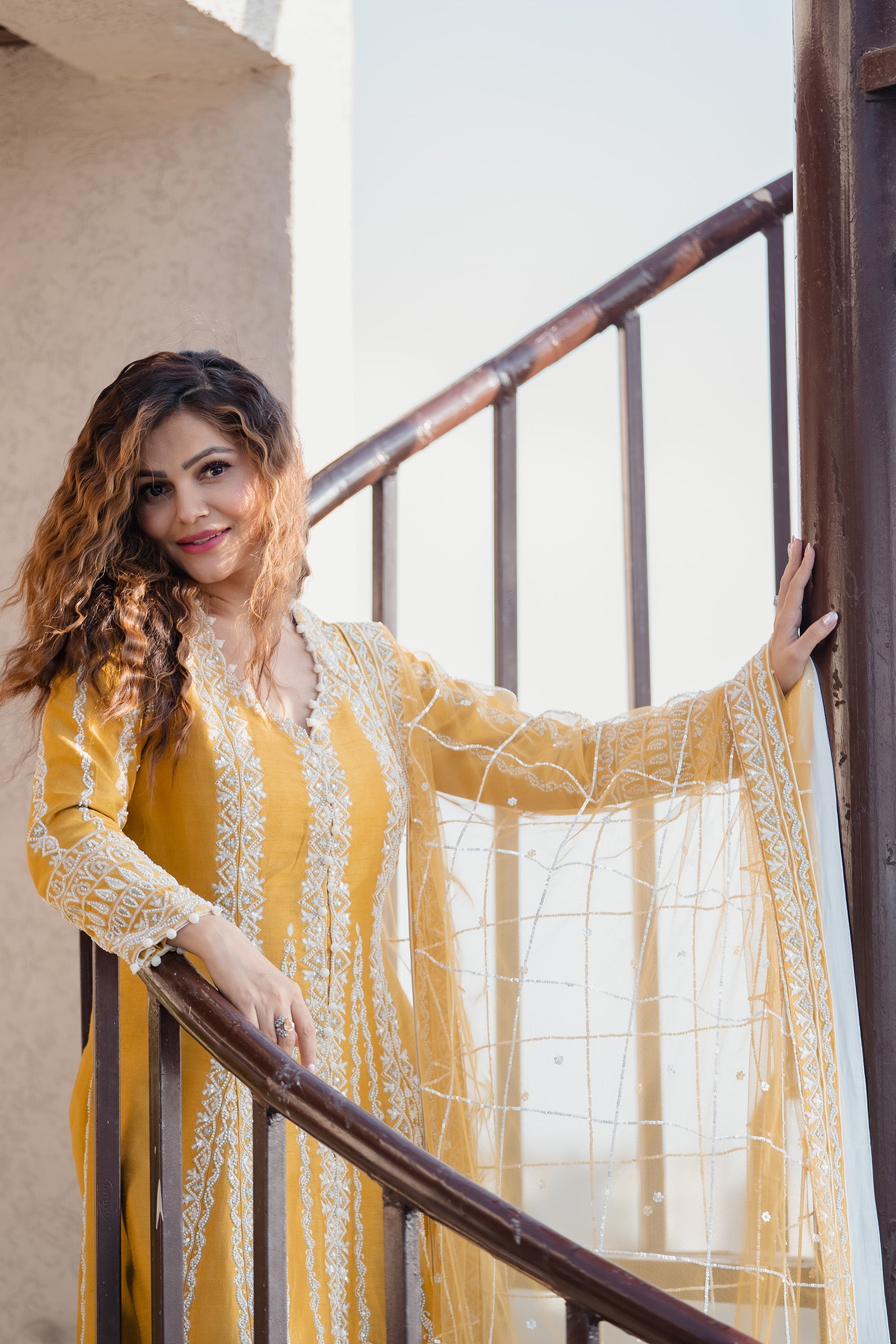 Rubina Dilaik in the Mustard Grandeur: Shahi Silk A-line Affair