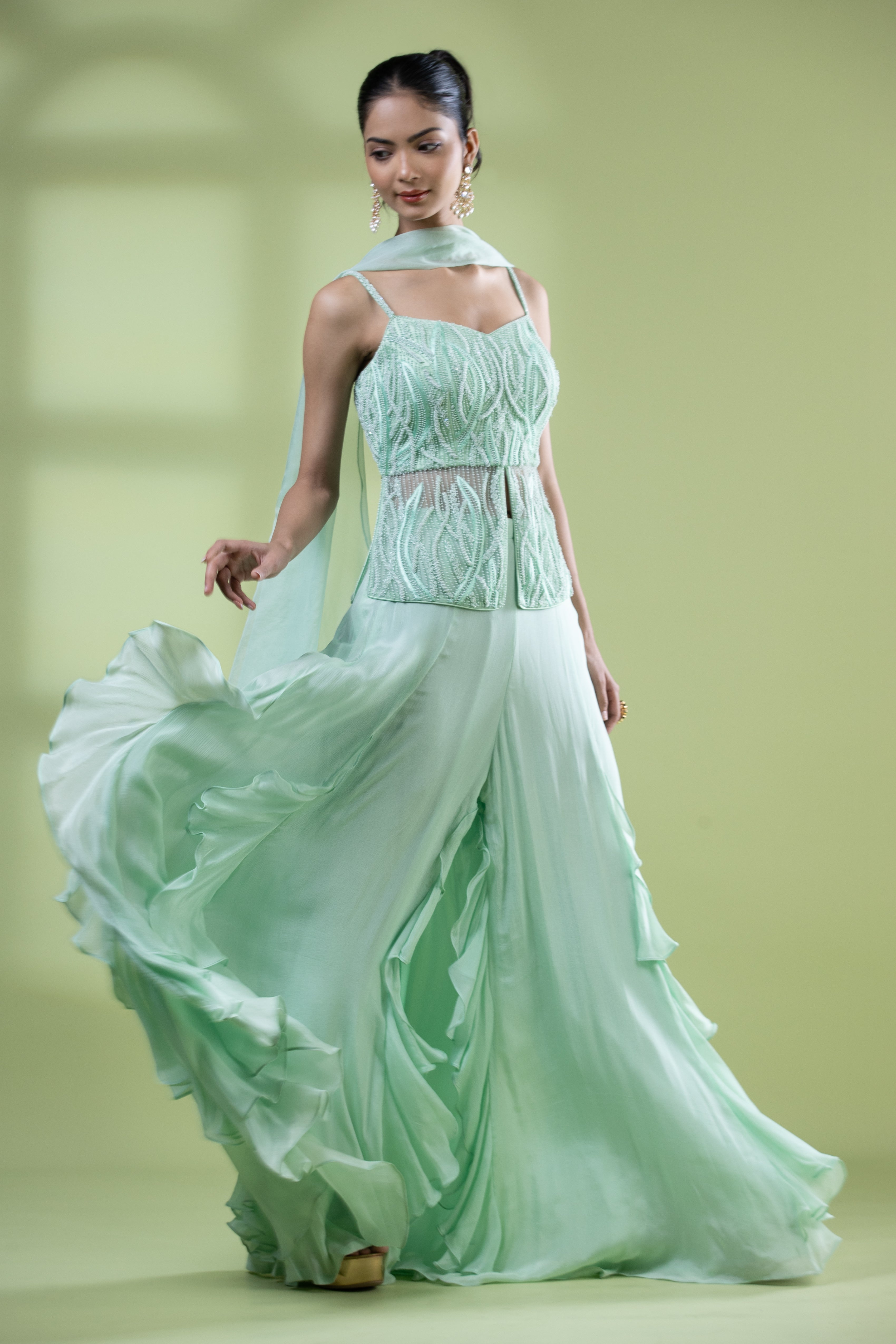 Sage Green Bustier And Palazzo Set