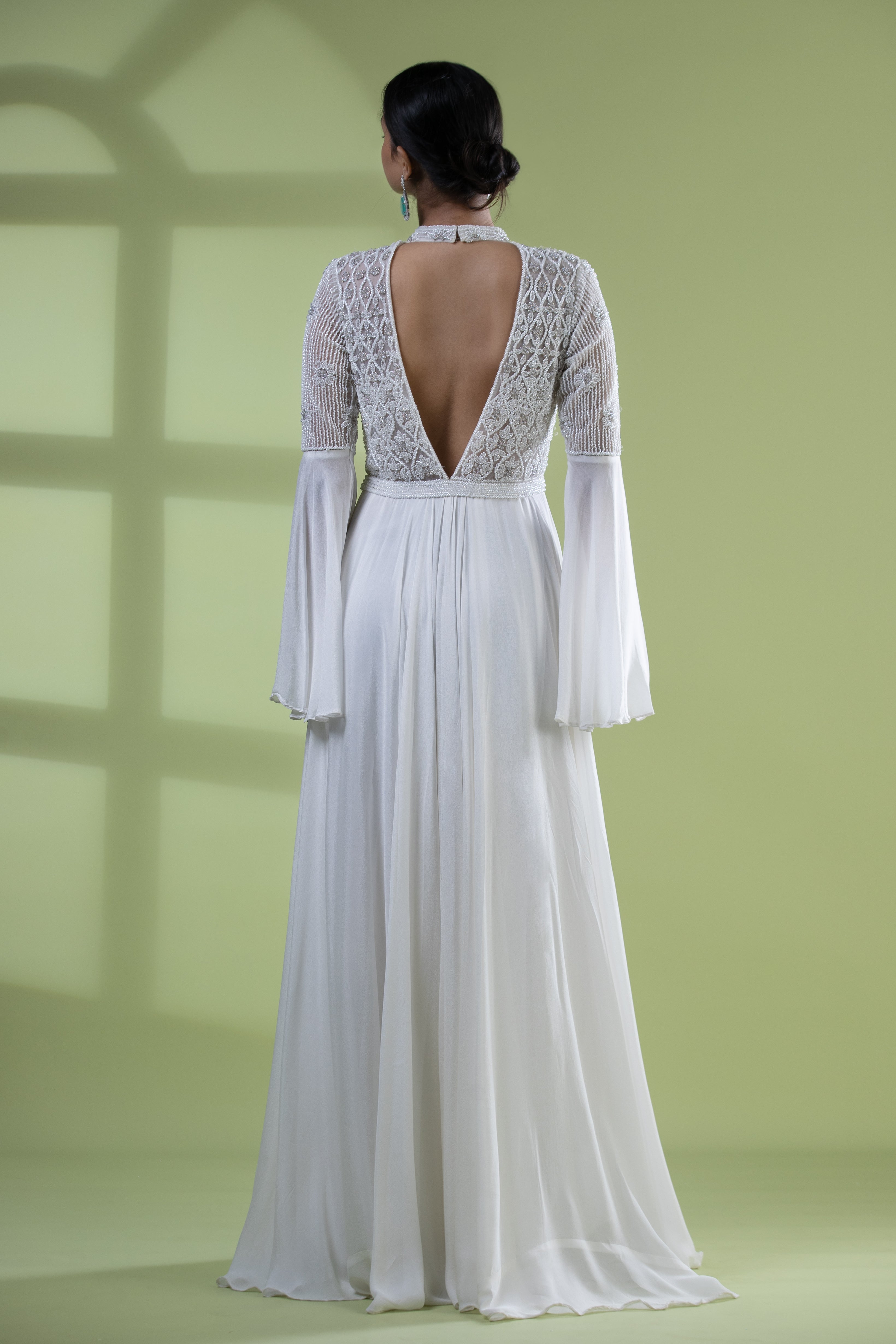 White cutdana long dress