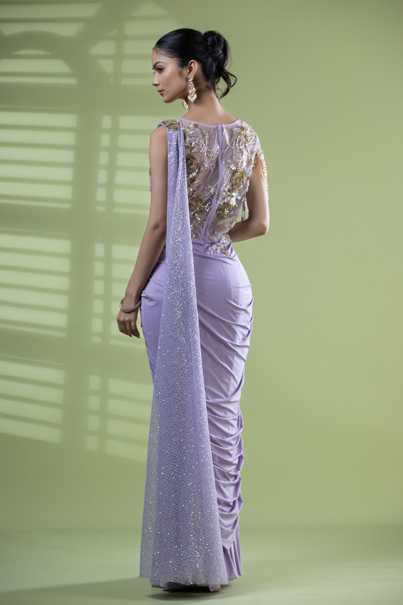 Lilac drape saree with sequins