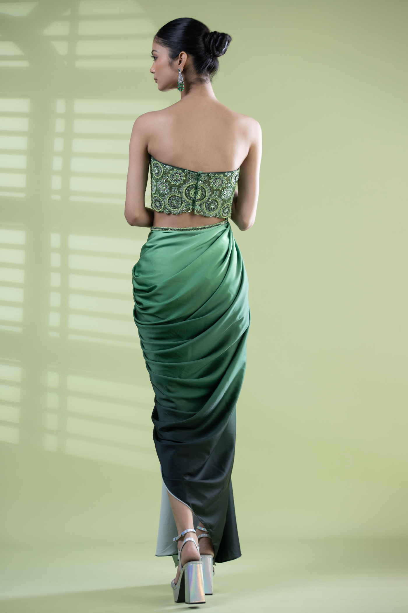 Sequined green armani satin dress
