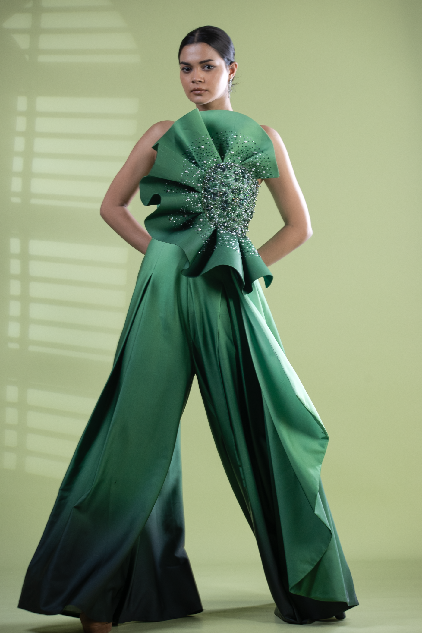 Green sequined jumpsuit