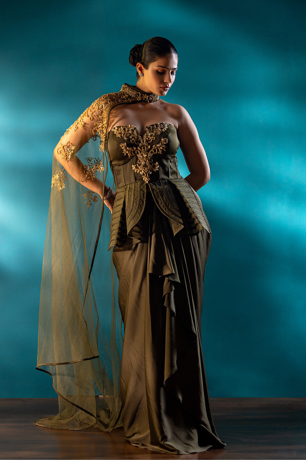 Olive Silhouette Drape Saree