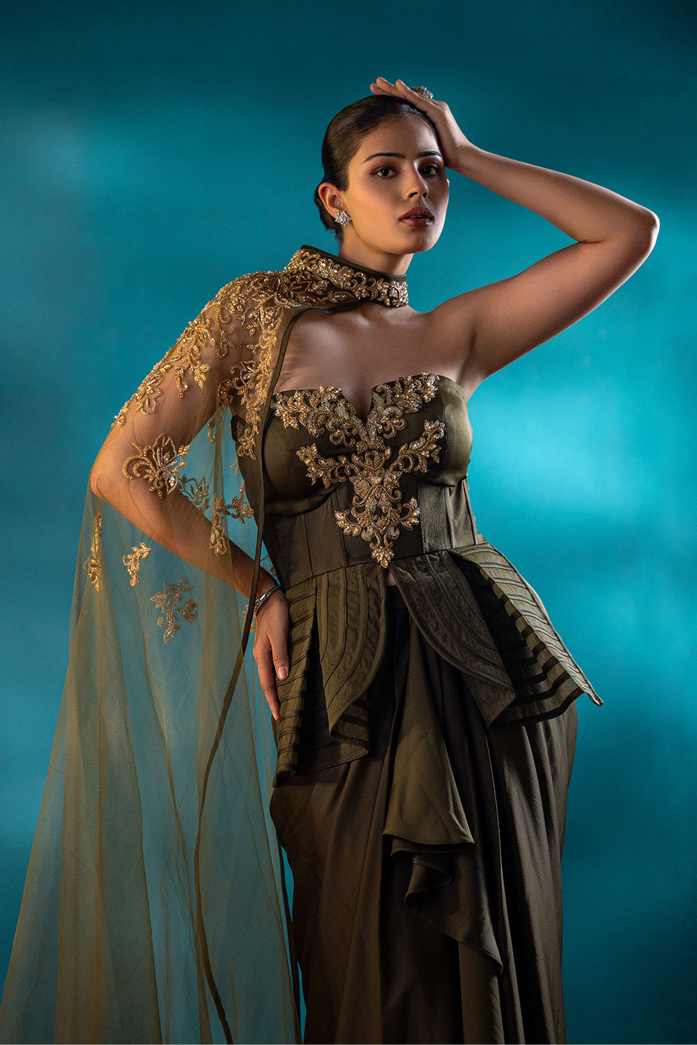 Olive Silhouette Drape Saree