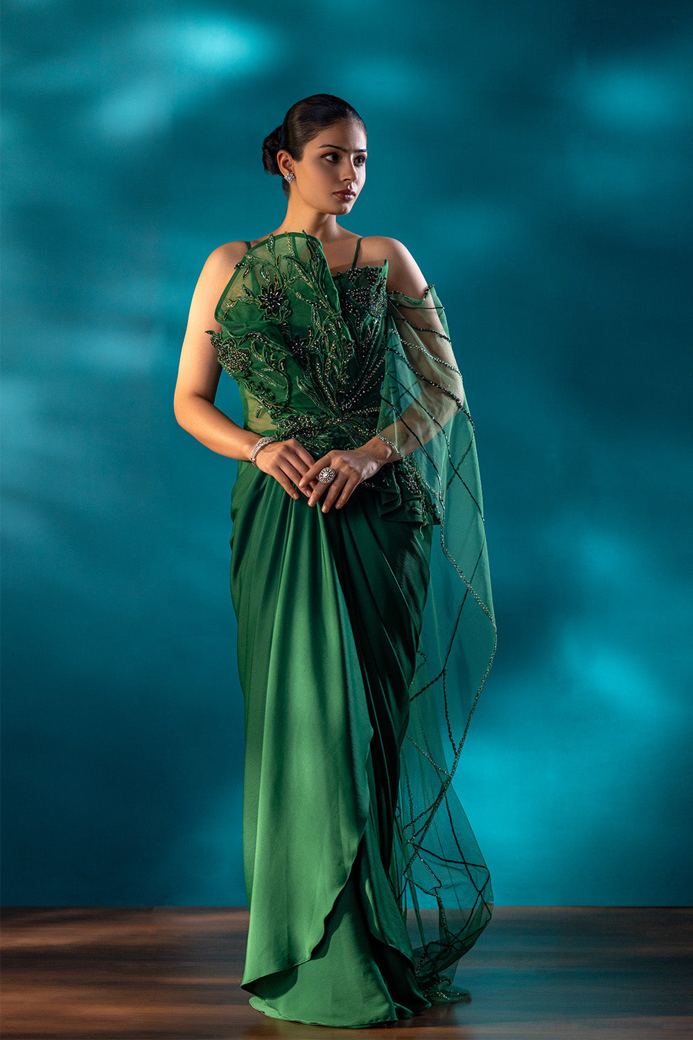 Deep Verdure Drape Saree