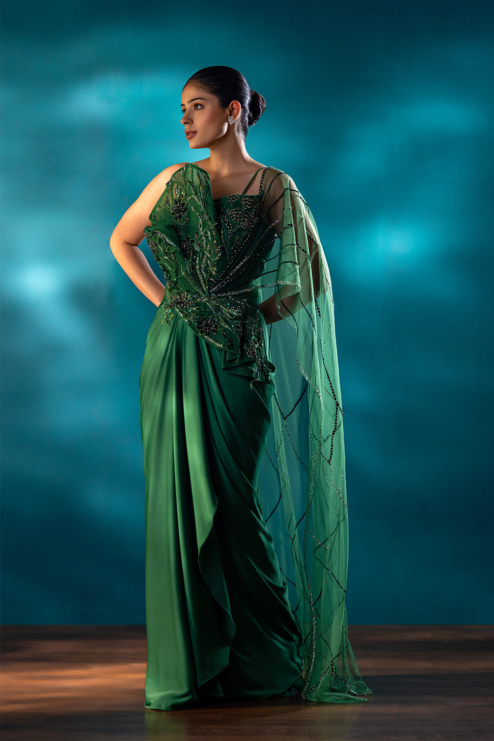 Deep Verdure Drape Saree