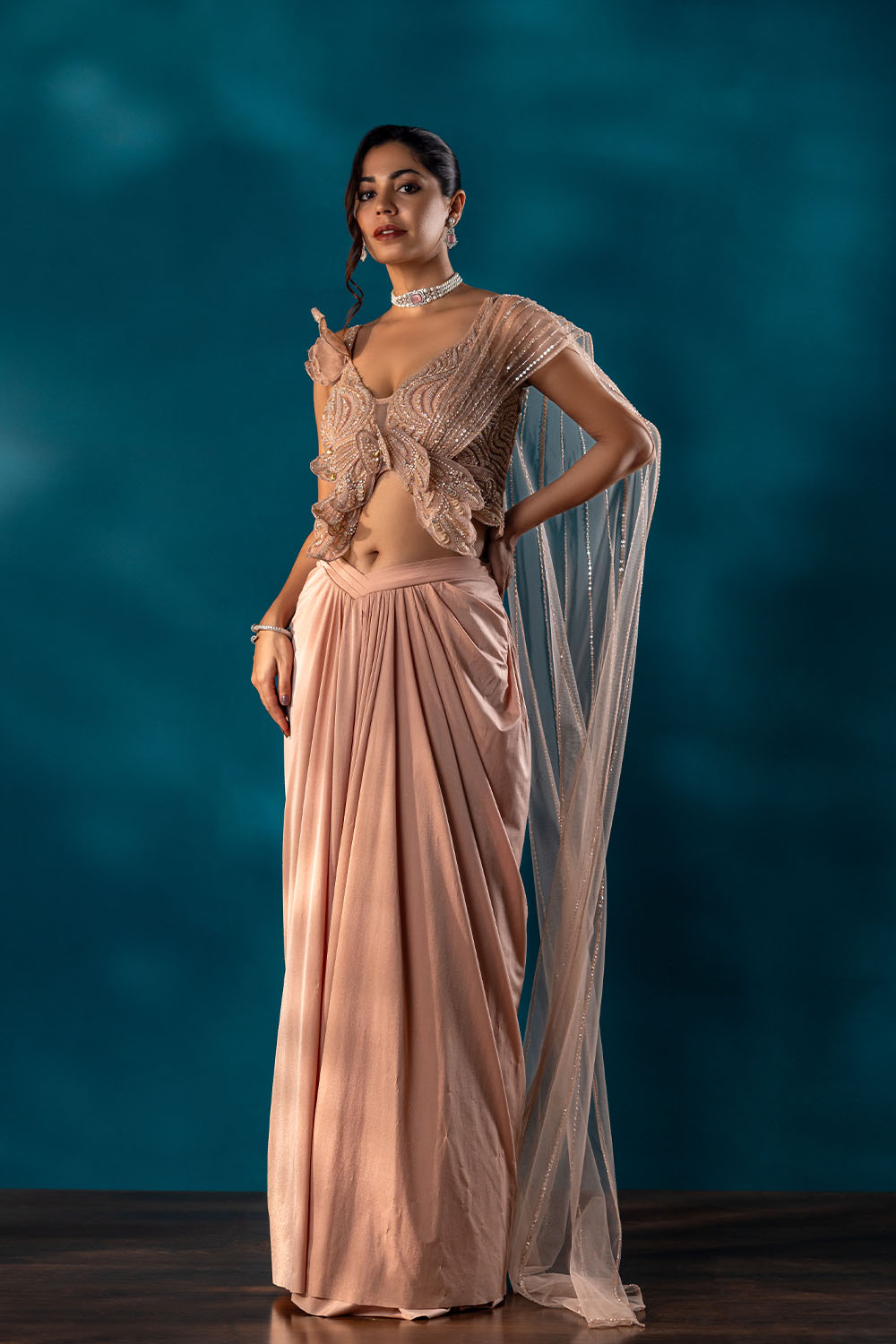 Peach Royale Drape Saree - Roop Vatika Official