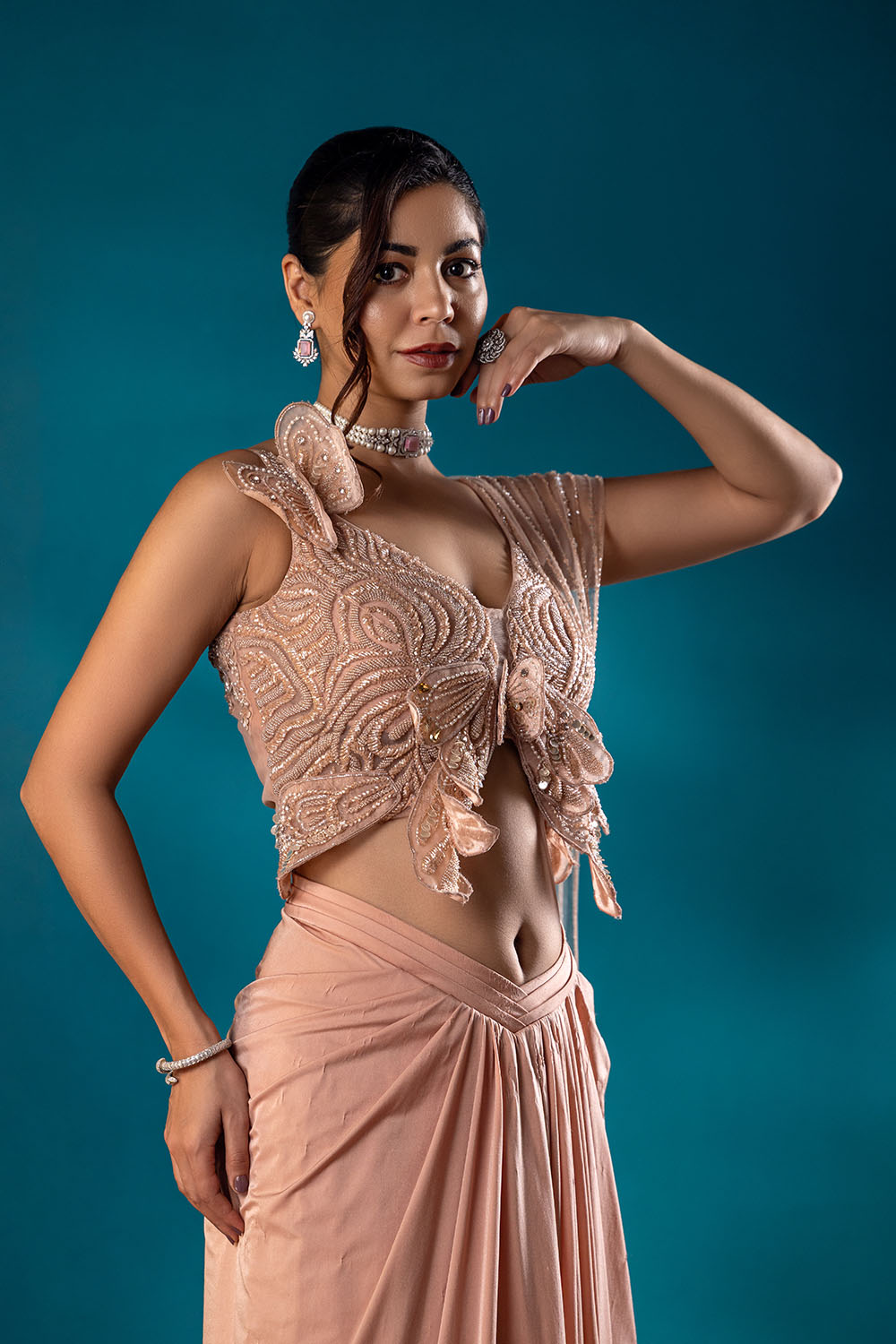 Peach Royale Drape Saree - Roop Vatika Official