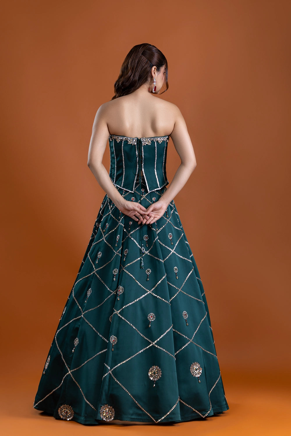 Sarvar Bottle Green Corset Lehenga
