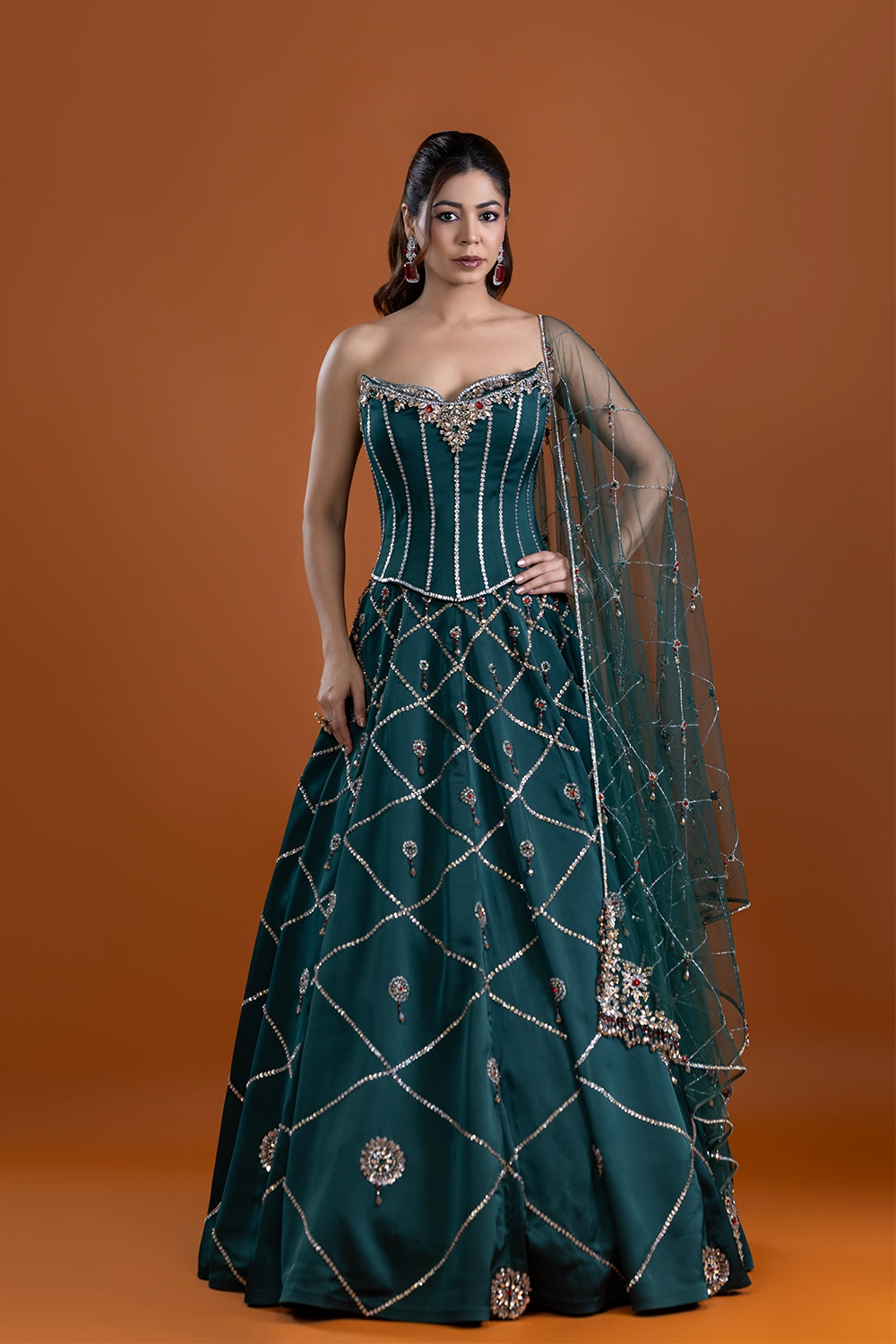 Sarvar Bottle Green Corset Lehenga