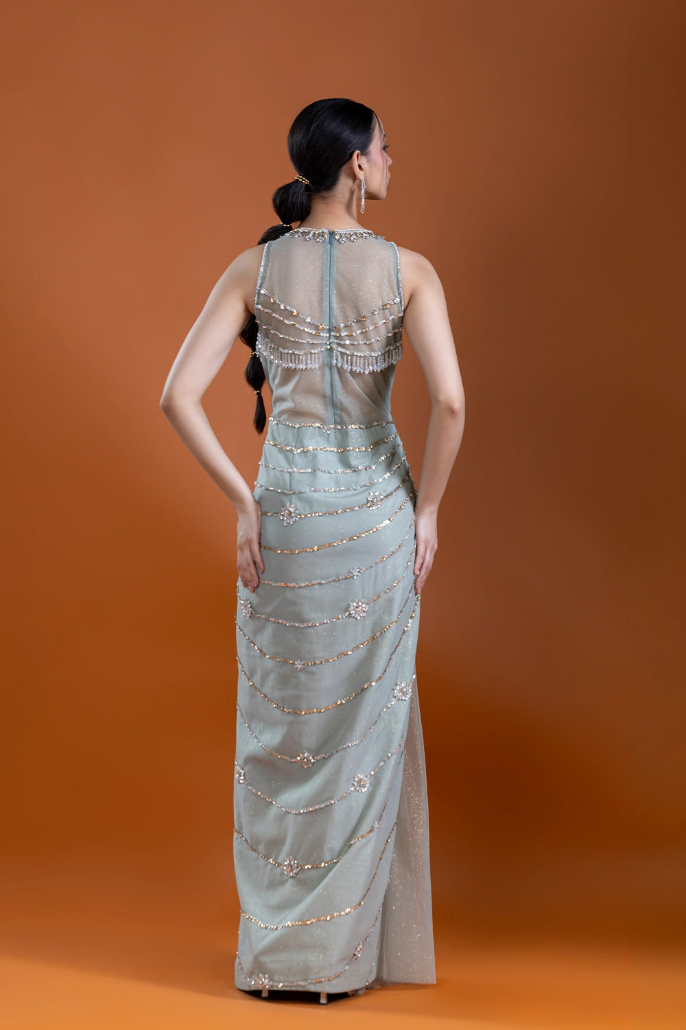 Mahtab Mint Saree Gown