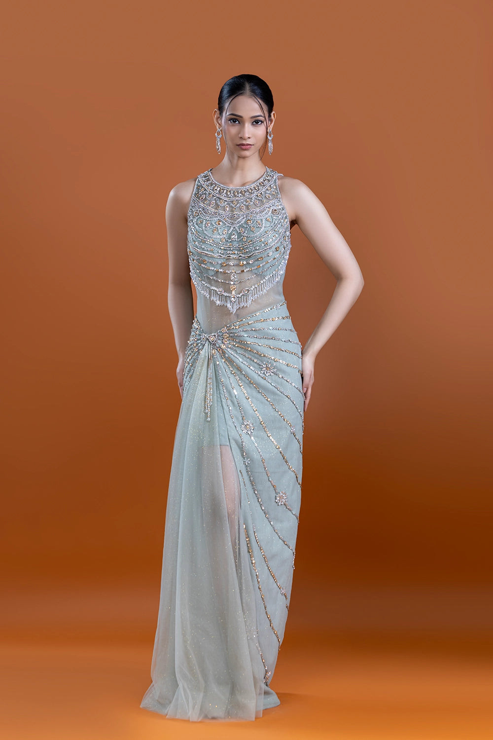 Mahtab Mint Saree Gown
