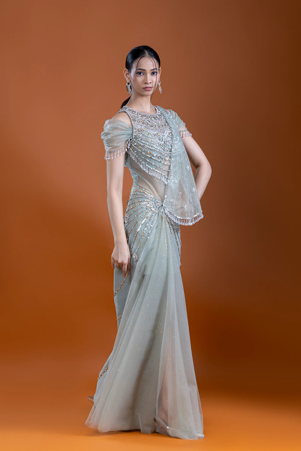 Mahtab Mint Saree Gown