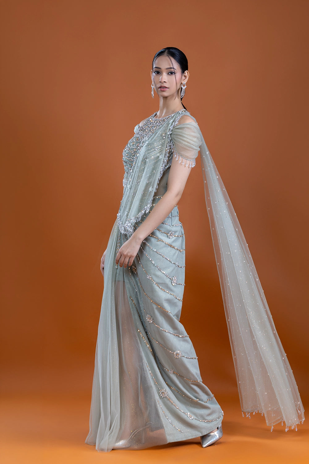 Mahtab Mint Saree Gown