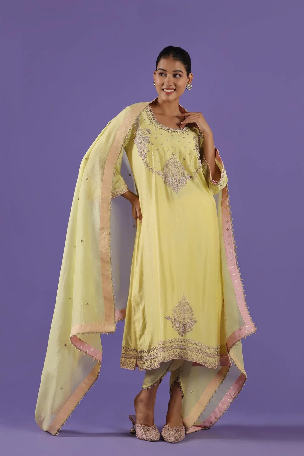 Swarnika A-line kurta and dhoti set