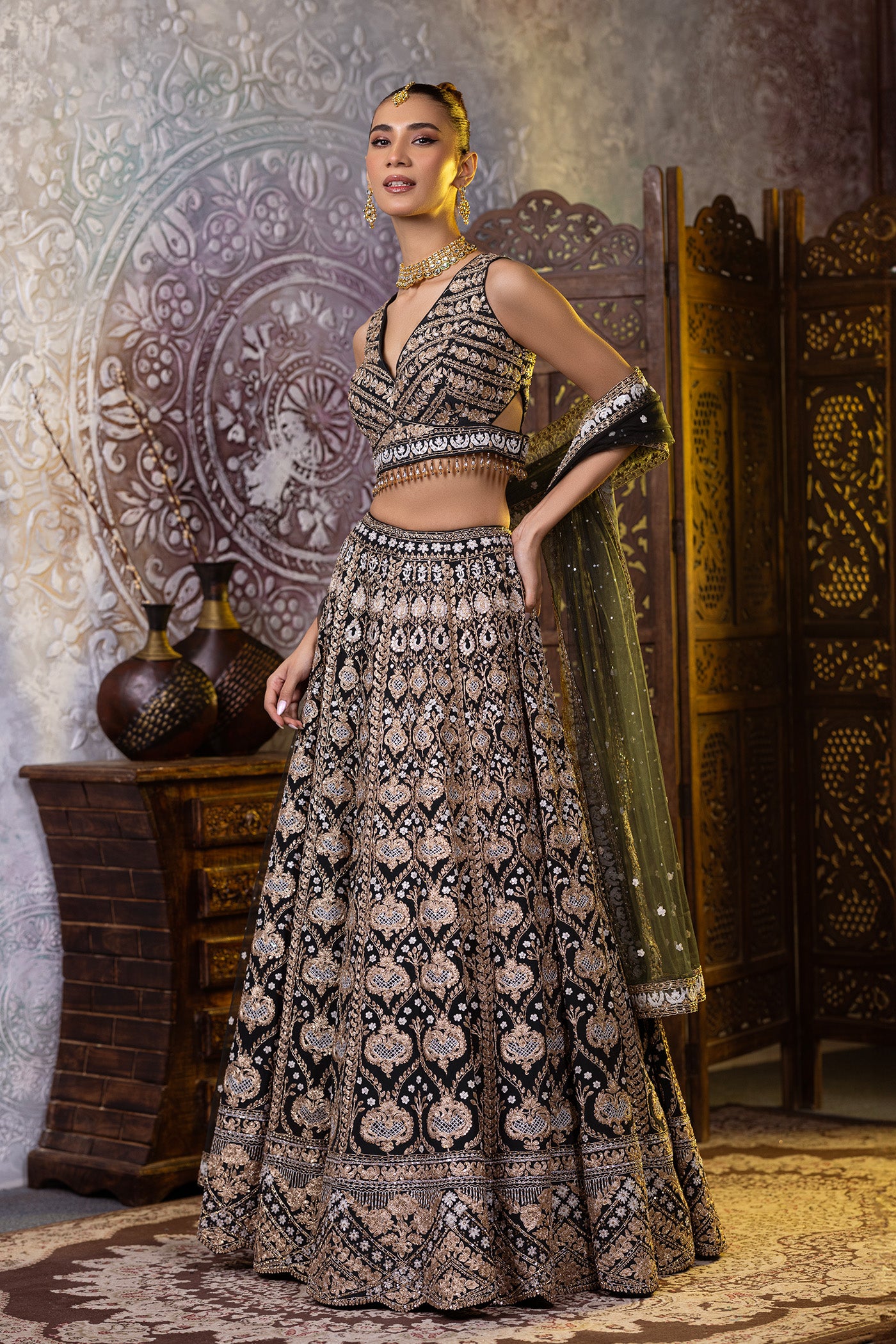 Bottle Green Zarkan Lehenga