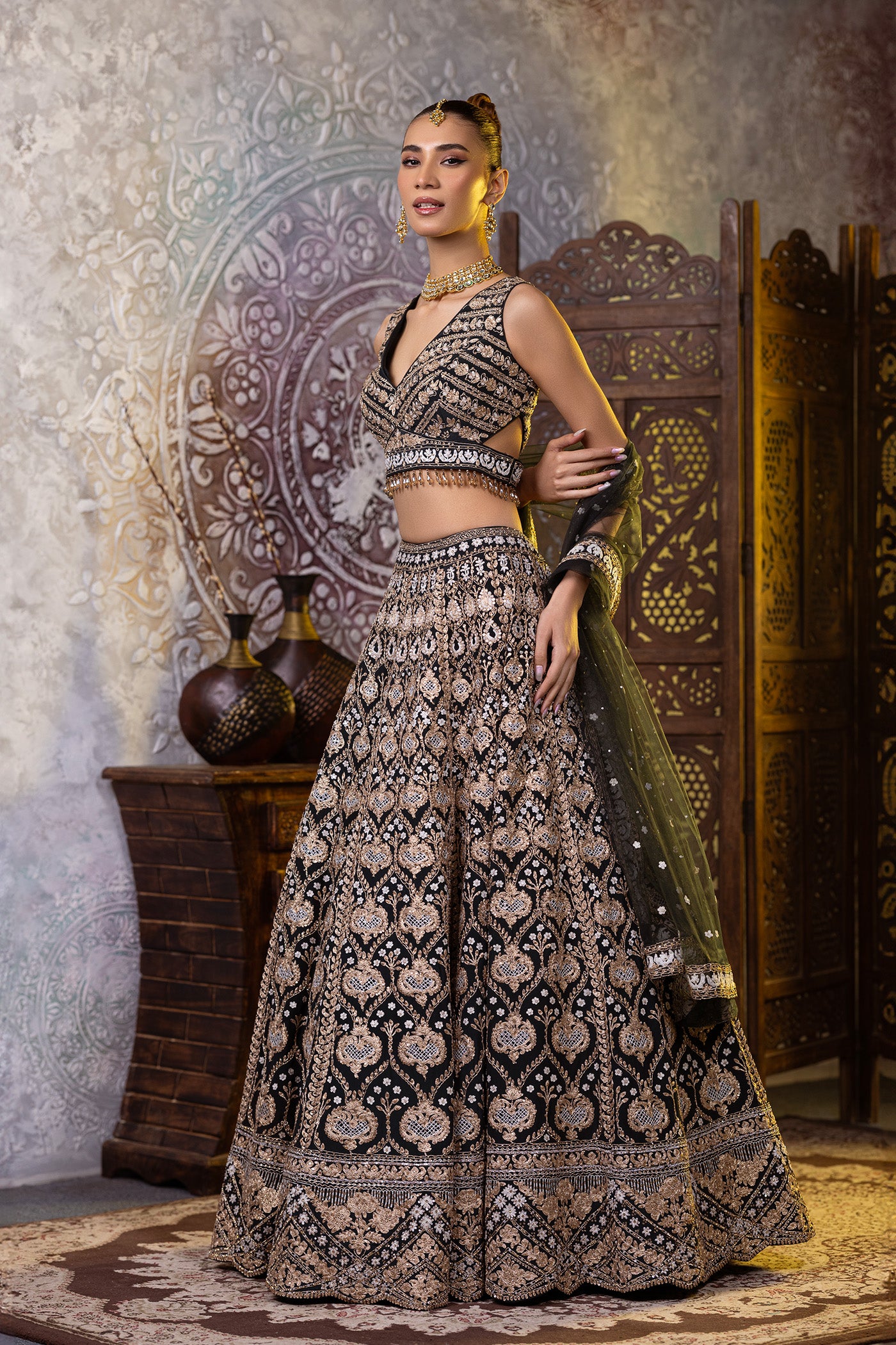 Bottle Green Zarkan Lehenga