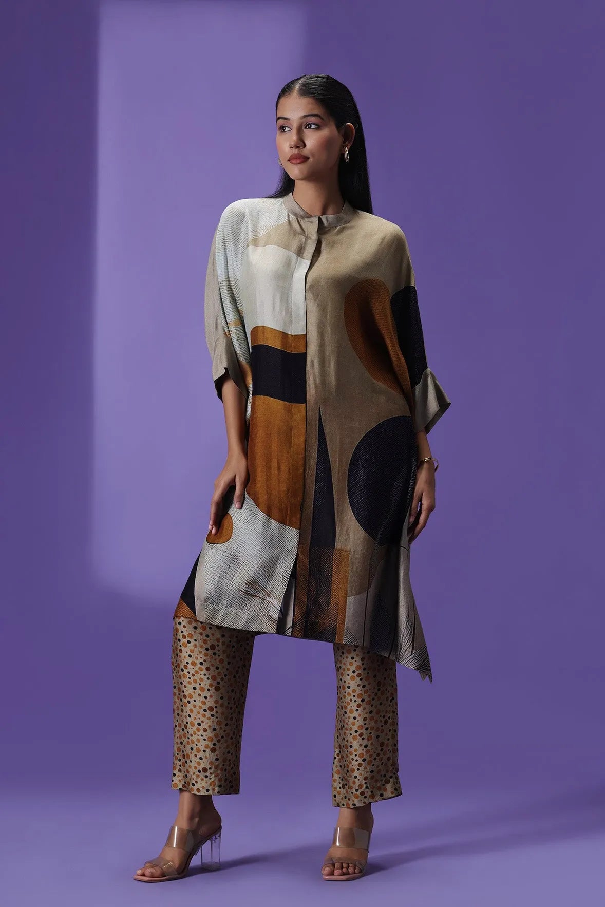 Mocha Mirage Middle length Kurta set