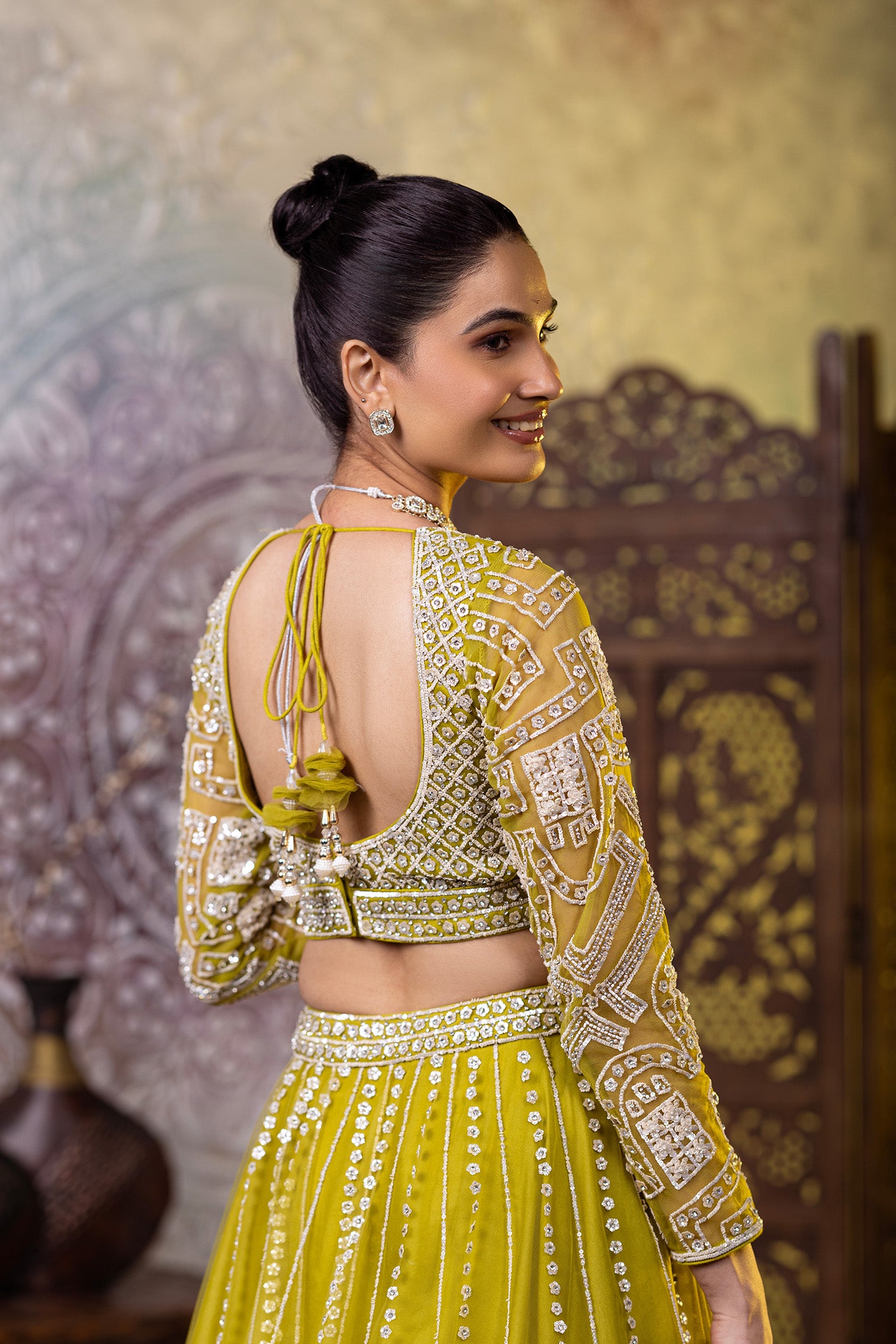 Green zarkan lehenga with dupatta