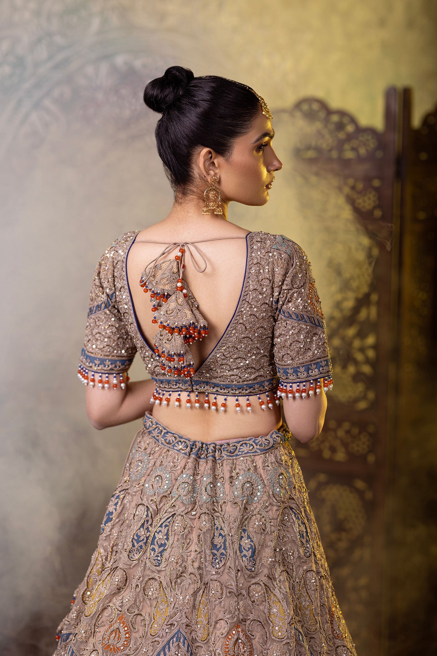 Grey dori work lehenga with dupatta