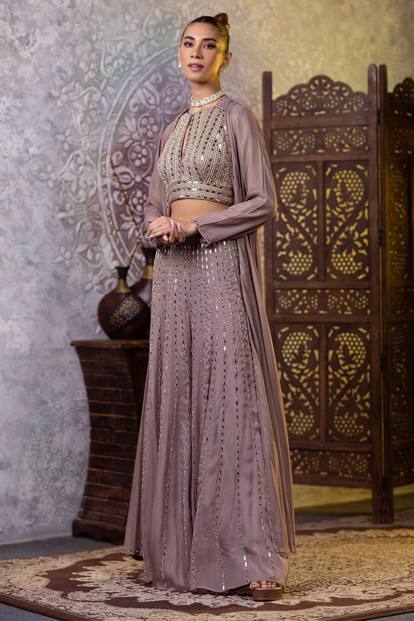Mouse georgette sharara and crop top