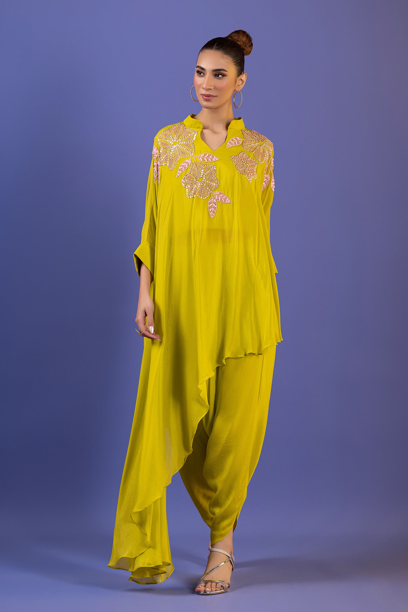 Crepe Dhoti Suit With Cutdana Pearl Work