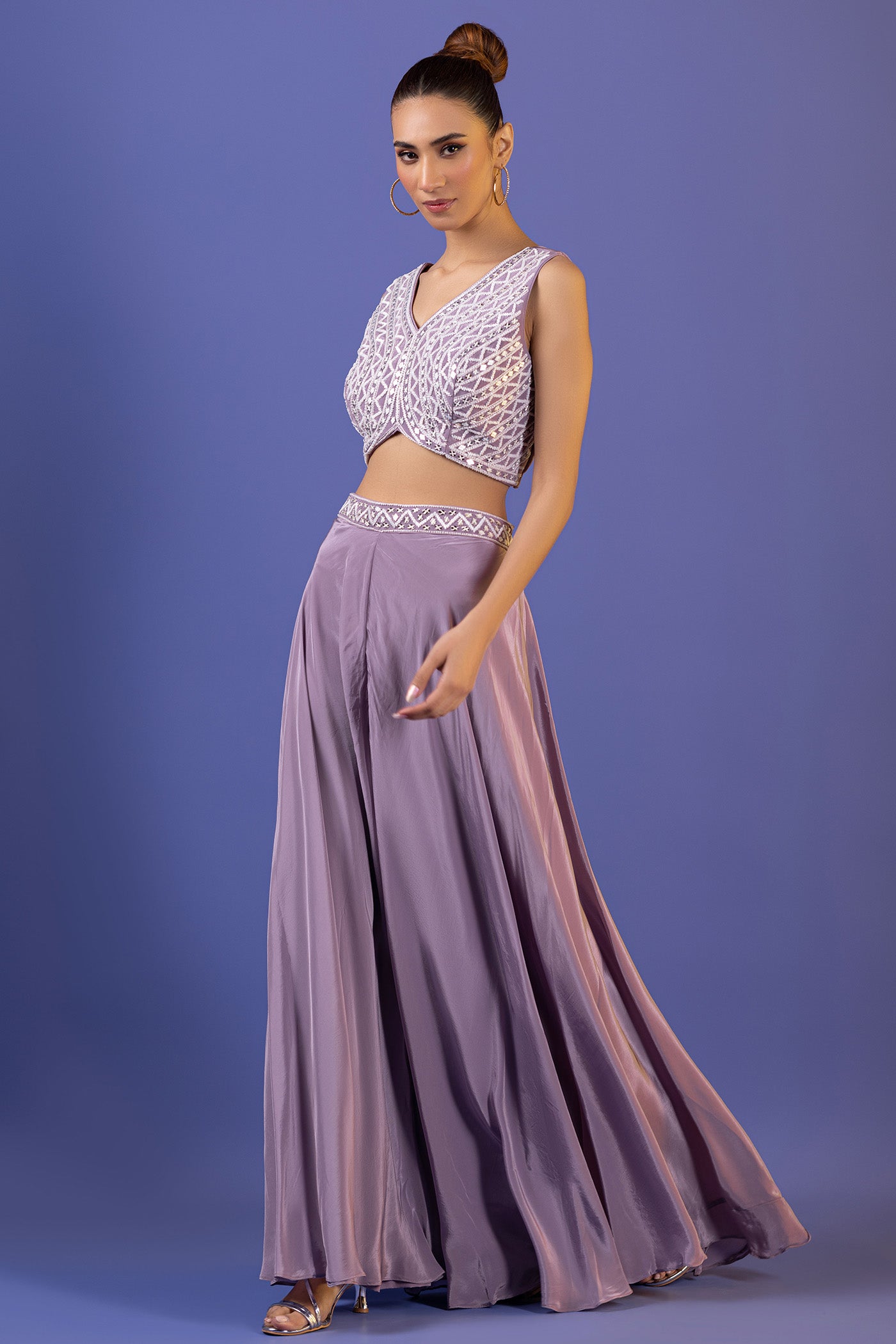 Mauve Crop Top With Cutdana And Pearl
