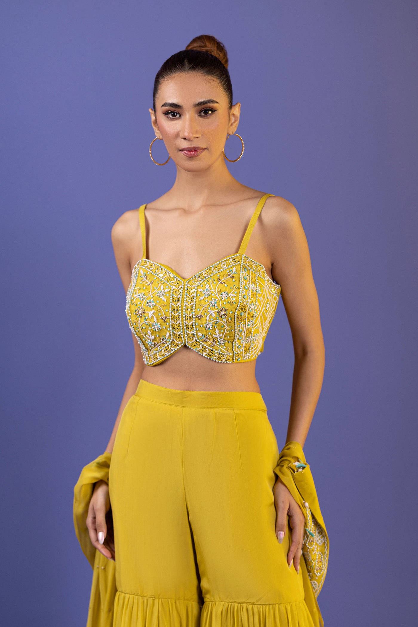 Organza Ccrop Top With Sharara And Cape