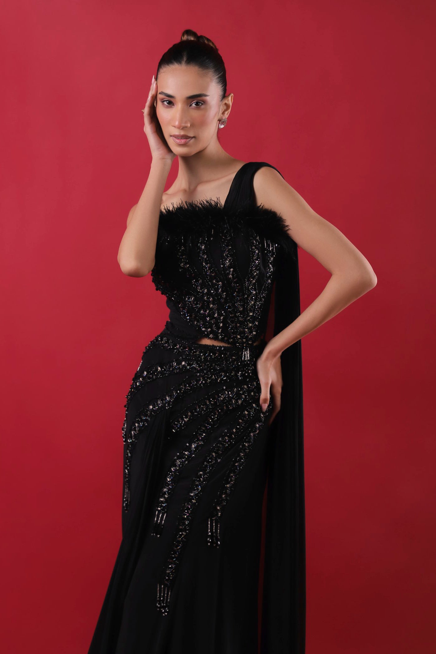 Black Long Dress In Georgette