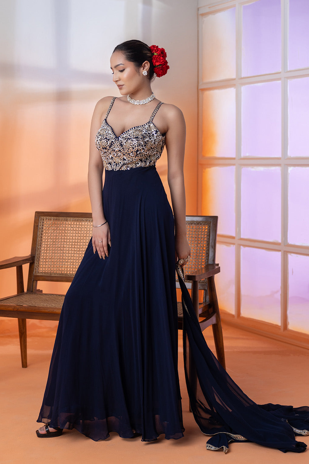 Aafreen Blue Mirror Anarkali Ensemble